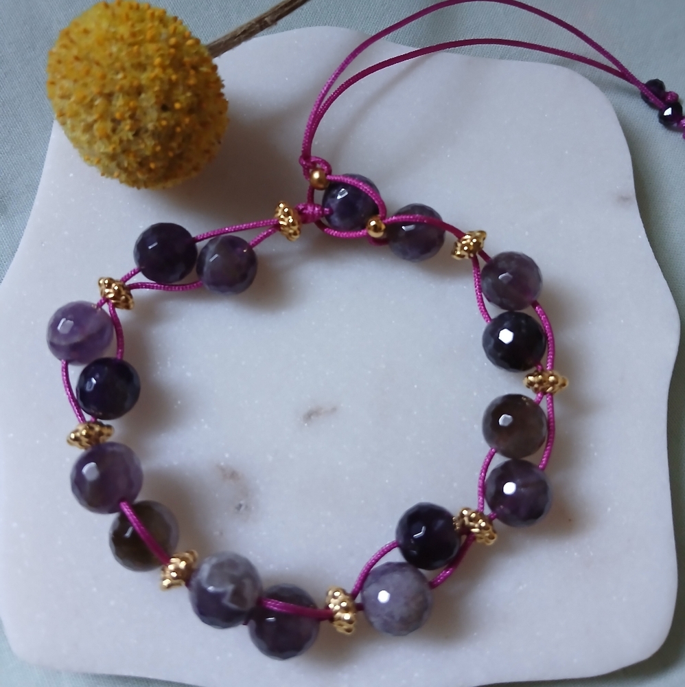 Amethyst and Gold Beaded Bracelet